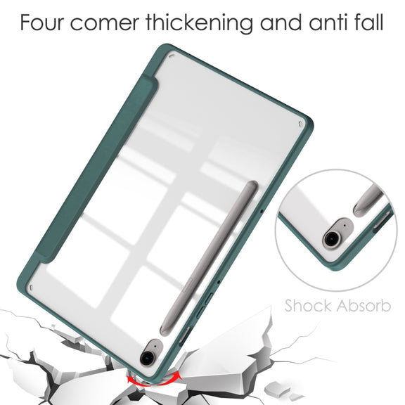 For Samsung Galaxy Tab S9 FE / S10 FE Acrylic 3-folding Smart Leather Tablet Case with Pen Slot(Dark Green)