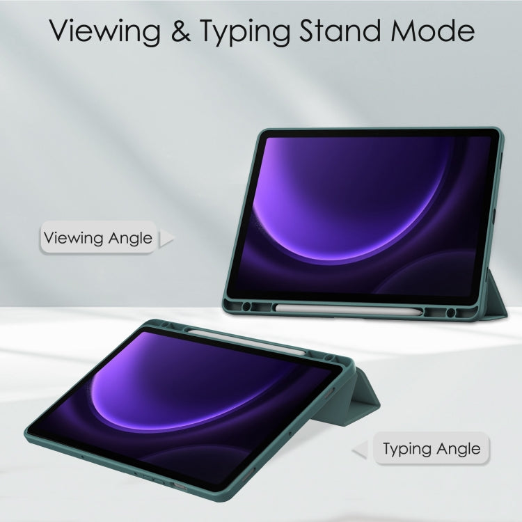 For Samsung Galaxy Tab S9 FE / S10 FE Acrylic 3-folding Smart Leather Tablet Case with Pen Slot(Dark Green) - free shipping - PMC Jewellery - Order now!
