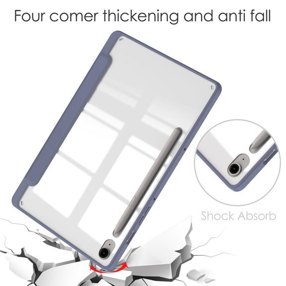 For Samsung Galaxy Tab S9 FE / S10 FE Acrylic 3-folding Smart Leather Tablet Case with Pen Slot(Lavender)