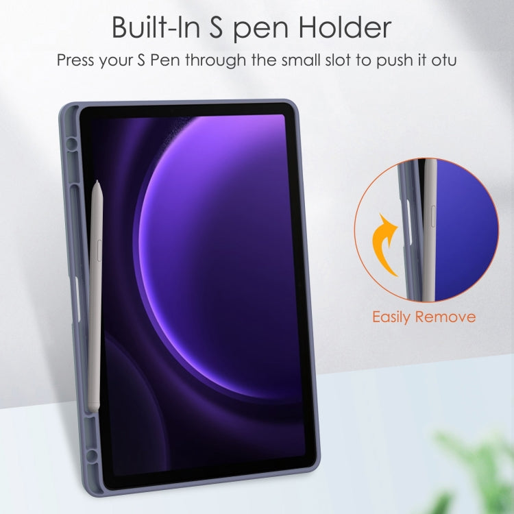 For Samsung Galaxy Tab S9 FE / S10 FE Acrylic 3-folding Smart Leather Tablet Case with Pen Slot(Lavender)