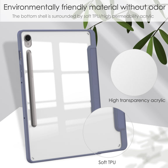For Samsung Galaxy Tab S9 FE / S10 FE Acrylic 3-folding Smart Leather Tablet Case with Pen Slot(Lavender)