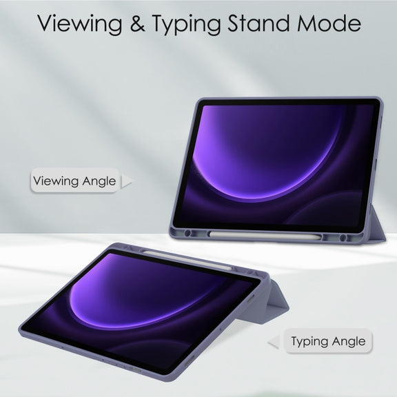 For Samsung Galaxy Tab S9 FE / S10 FE Acrylic 3-folding Smart Leather Tablet Case with Pen Slot(Lavender)