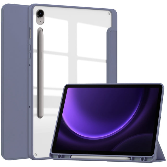 For Samsung Galaxy Tab S9 FE / S10 FE Acrylic 3-folding Smart Leather Tablet Case with Pen Slot(Lavender)