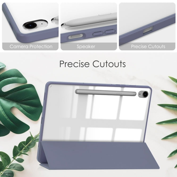 For Samsung Galaxy Tab S9 FE / S10 FE Acrylic 3-folding Smart Leather Tablet Case with Pen Slot(Lavender)