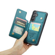 For Samsung Galaxy S23 FE 5G CaseMe C22 Card Slots Holder RFID Anti-theft Phone Case(Blue Green)