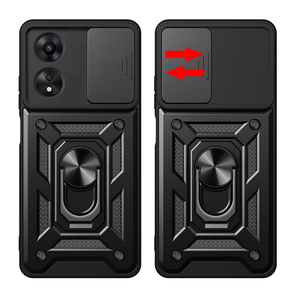 For OPPO A58 4G Global Sliding Camera Cover Design TPU+PC Phone Case(Black)
