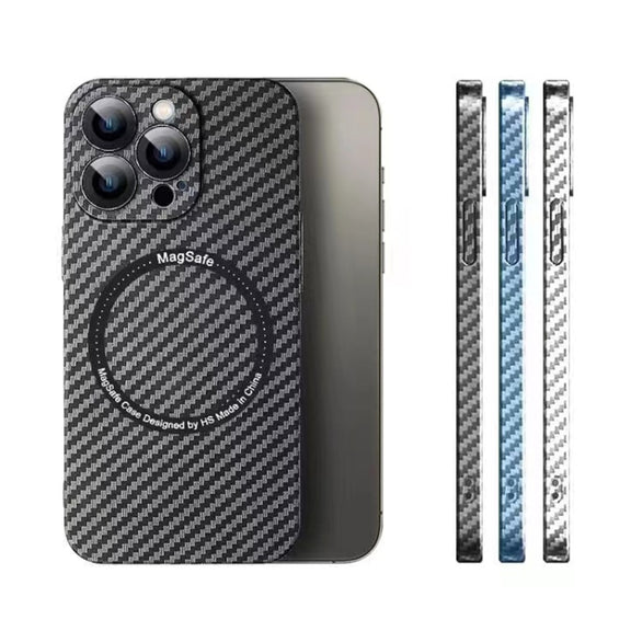 For iPhone 12 Pro MagSafe Magnetic PC Carbon Fiber Phone Case with Lens Film(Blue)
