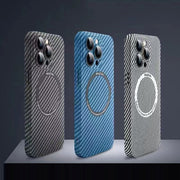 For iPhone 12 Pro MagSafe Magnetic PC Carbon Fiber Phone Case with Lens Film(Blue)