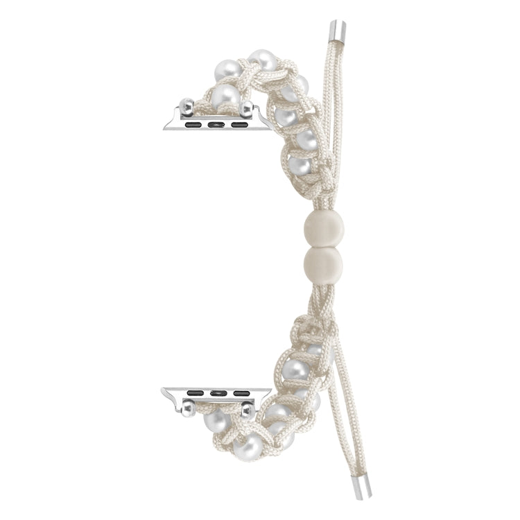 For Apple Watch SE 2023 44mm Paracord Gypsophila Beads Drawstring Braided Watch Band(White) - Watch Bands by PMC TechLife | Online Shopping South Africa | PMC TechLife