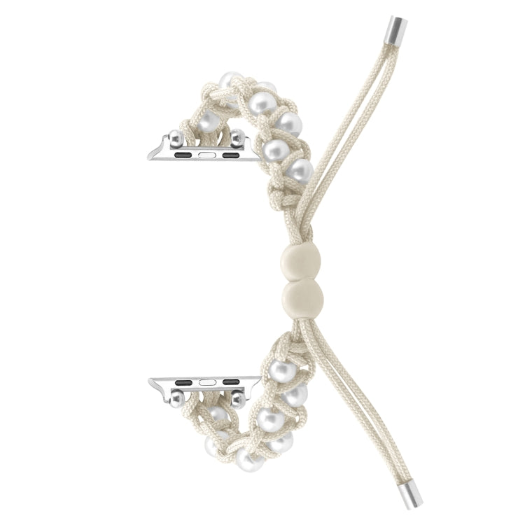 For Apple Watch SE 2023 44mm Paracord Gypsophila Beads Drawstring Braided Watch Band(White) - Watch Bands by PMC TechLife | Online Shopping South Africa | PMC TechLife
