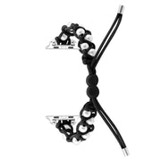 For Apple Watch SE 2023 44mm Paracord Gypsophila Beads Drawstring Braided Watch Band(Black)