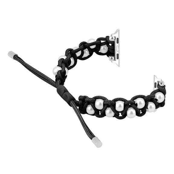 For Apple Watch SE 2023 44mm Paracord Gypsophila Beads Drawstring Braided Watch Band(Black)