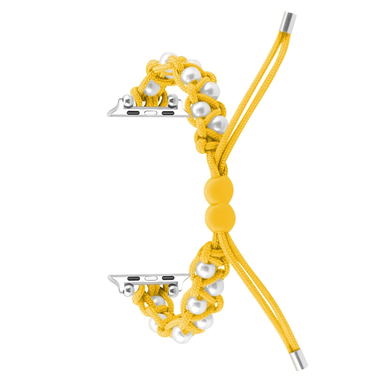 For Apple Watch SE 2023 40mm Paracord Gypsophila Beads Drawstring Braided Watch Band(Yellow) - Watch Bands by PMC TechLife | Online Shopping South Africa | PMC TechLife
