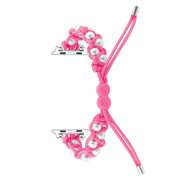 For Apple Watch Series 9 45mm Paracord Gypsophila Beads Drawstring Braided Watch Band(Pink)