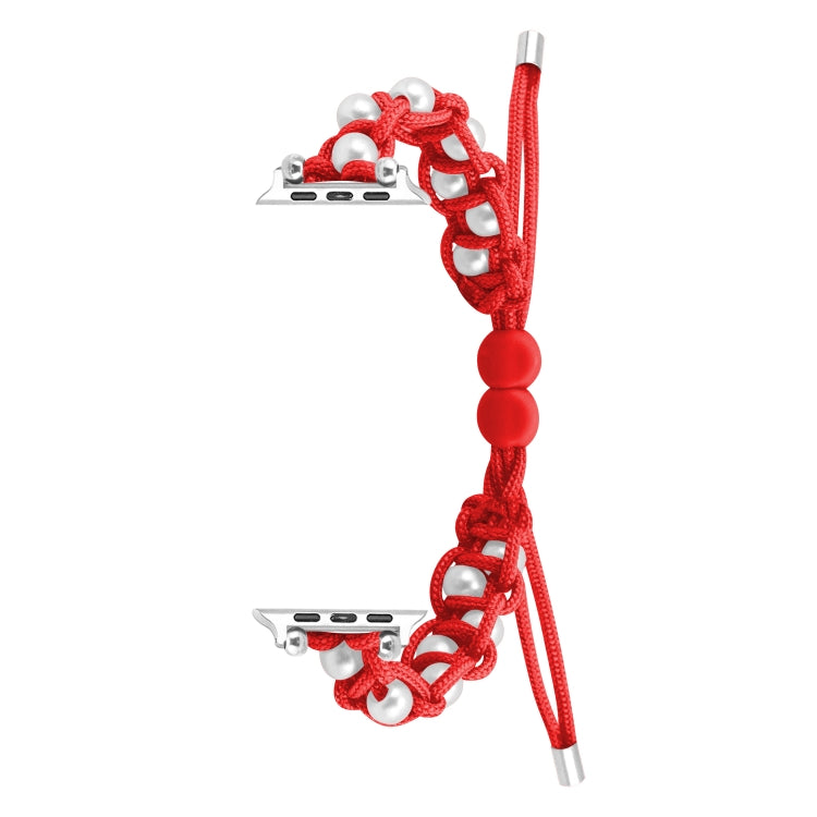 For Apple Watch Series 9 45mm Paracord Gypsophila Beads Drawstring Braided Watch Band(Red) - Watch Bands by PMC TechLife | Online Shopping South Africa | PMC TechLife