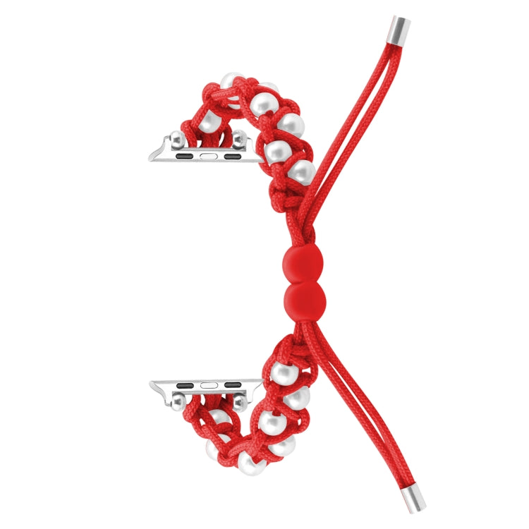 For Apple Watch Series 9 45mm Paracord Gypsophila Beads Drawstring Braided Watch Band(Red) - Watch Bands by PMC TechLife | Online Shopping South Africa | PMC TechLife