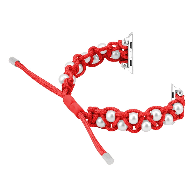 For Apple Watch Series 9 45mm Paracord Gypsophila Beads Drawstring Braided Watch Band(Red) - Watch Bands by PMC TechLife | Online Shopping South Africa | PMC TechLife