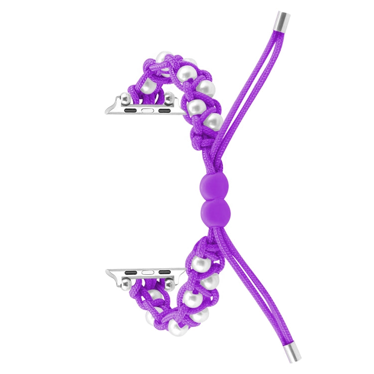 For Apple Watch Series 9 45mm Paracord Gypsophila Beads Drawstring Braided Watch Band(Purple) - Watch Bands by PMC TechLife | Online Shopping South Africa | PMC TechLife