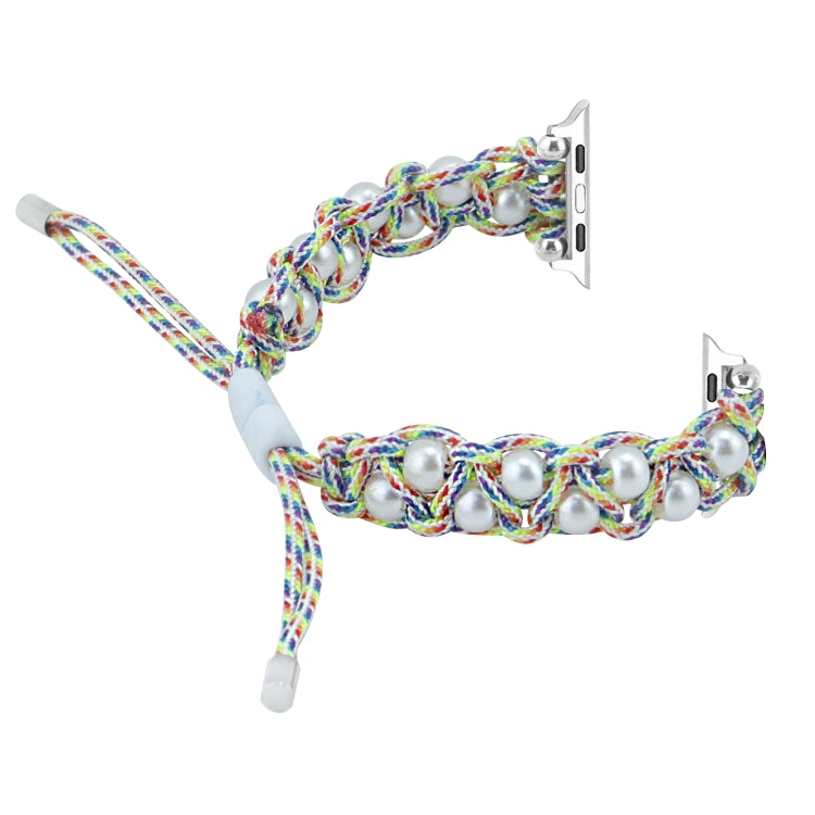 For Apple Watch Series 9 41mm Paracord Gypsophila Beads Drawstring Braided Watch Band(Rainbow) - Watch Bands by PMC TechLife | Online Shopping South Africa | PMC TechLife