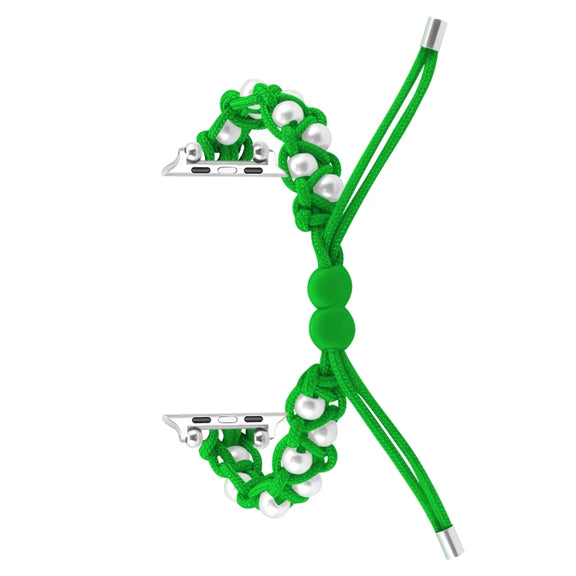 For Apple Watch Series 9 41mm Paracord Gypsophila Beads Drawstring Braided Watch Band(Green)