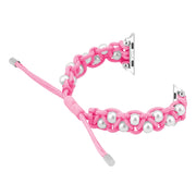 For Apple Watch Series 8 41mm Paracord Gypsophila Beads Drawstring Braided Watch Band(Pink)