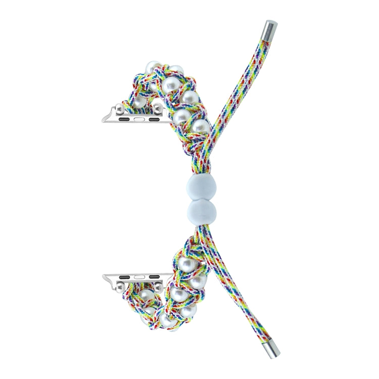 For Apple Watch Series 8 45mm Paracord Gypsophila Beads Drawstring Braided Watch Band(Rainbow)