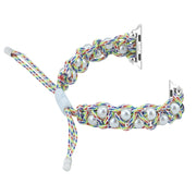 For Apple Watch Series 8 45mm Paracord Gypsophila Beads Drawstring Braided Watch Band(Rainbow)