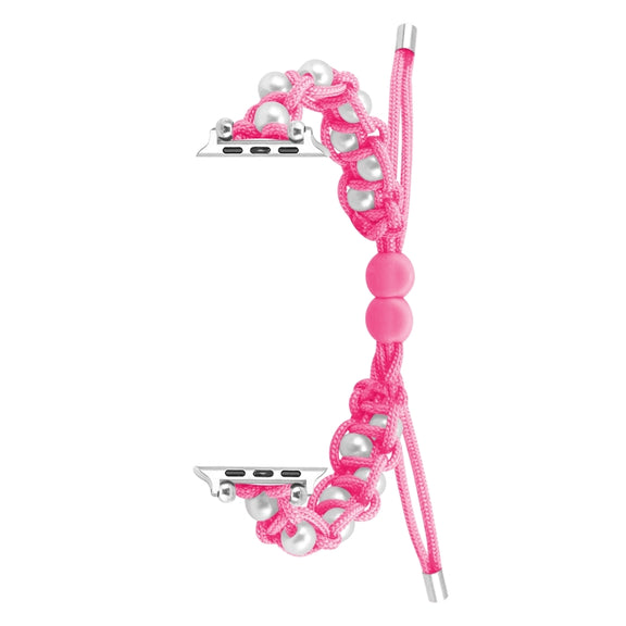 For Apple Watch Series 8 45mm Paracord Gypsophila Beads Drawstring Braided Watch Band(Pink)