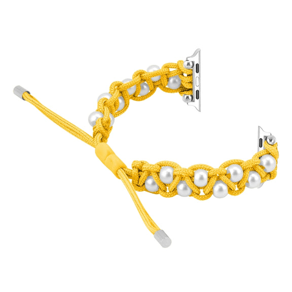 For Apple Watch SE 2022 44mm Paracord Gypsophila Beads Drawstring Braided Watch Band(Yellow)