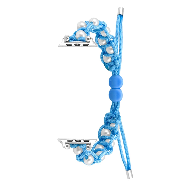 For Apple Watch SE 2022 44mm Paracord Gypsophila Beads Drawstring Braided Watch Band(Blue) - Watch Bands by PMC TechLife | Online Shopping South Africa | PMC TechLife