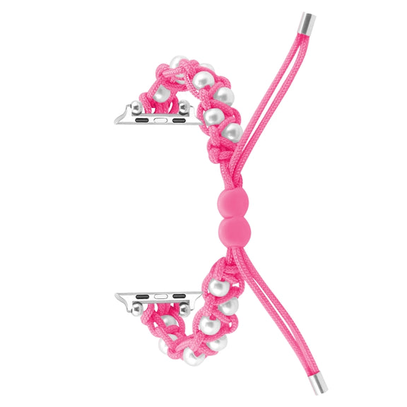 For Apple Watch Series 7 45mm Paracord Gypsophila Beads Drawstring Braided Watch Band(Pink)