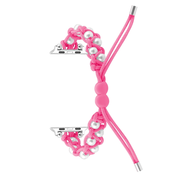 For Apple Watch Series 7 45mm Paracord Gypsophila Beads Drawstring Braided Watch Band(Pink)