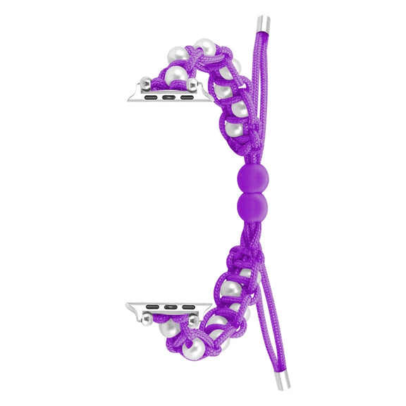 For Apple Watch SE 44mm Paracord Gypsophila Beads Drawstring Braided Watch Band(Purple)