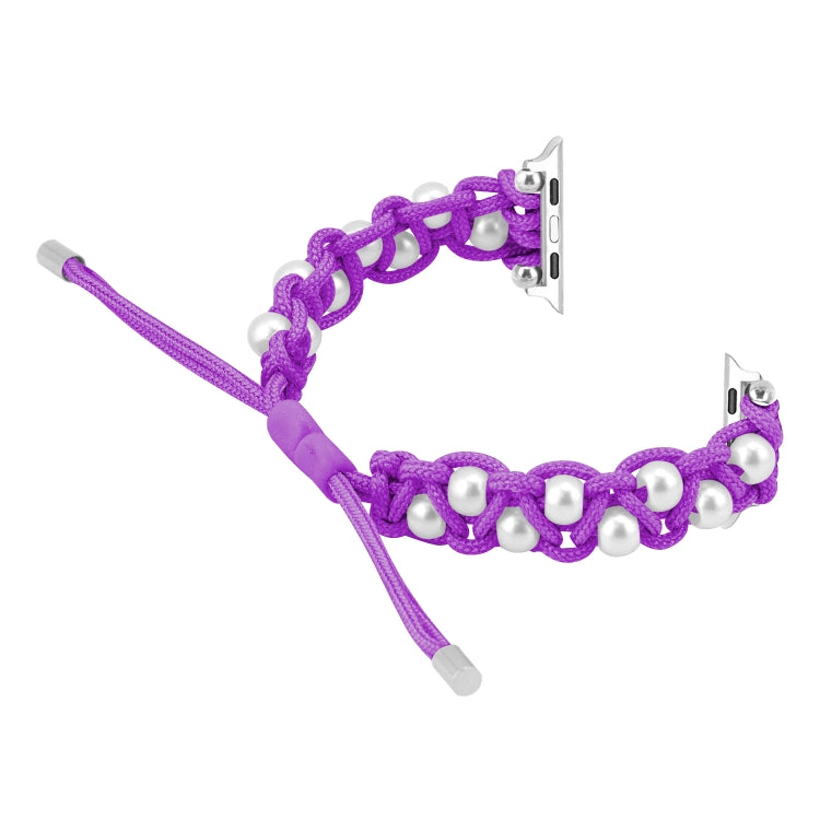 For Apple Watch Series 6 44mm Paracord Gypsophila Beads Drawstring Braided Watch Band(Purple)