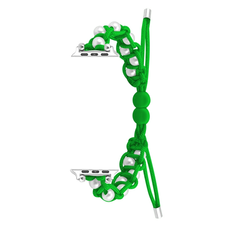 For Apple Watch Series 5 44mm Paracord Gypsophila Beads Drawstring Braided Watch Band(Green) - Watch Bands by PMC TechLife | Online Shopping South Africa | PMC TechLife