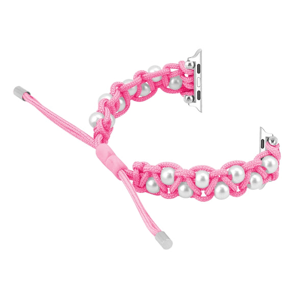 For Apple Watch Series 5 40mm Paracord Gypsophila Beads Drawstring Braided Watch Band(Pink)