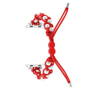 For Apple Watch Series 4 44mm Paracord Gypsophila Beads Drawstring Braided Watch Band(Red)