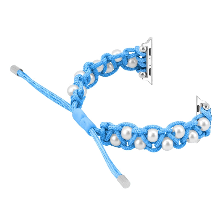 For Apple Watch Series 4 44mm Paracord Gypsophila Beads Drawstring Braided Watch Band(Blue) - Watch Bands by PMC TechLife | Online Shopping South Africa | PMC TechLife