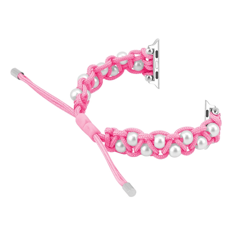 For Apple Watch Series 3 38mm Paracord Gypsophila Beads Drawstring Braided Watch Band(Pink) - Watch Bands by PMC TechLife | Online Shopping South Africa | PMC TechLife