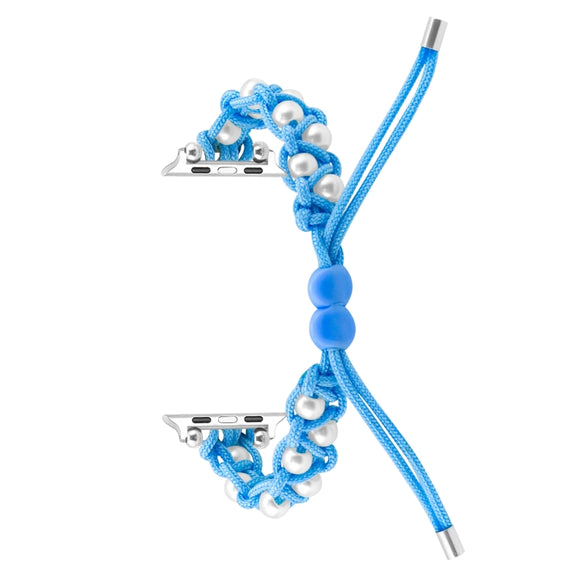 For Apple Watch Series 3 42mm Paracord Gypsophila Beads Drawstring Braided Watch Band(Blue)