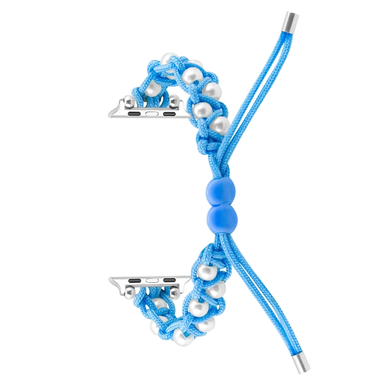 For Apple Watch Series 2 38mm Paracord Gypsophila Beads Drawstring Braided Watch Band(Blue) - Watch Bands by PMC TechLife | Online Shopping South Africa | PMC TechLife
