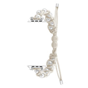 For Apple Watch 42mm Paracord Gypsophila Beads Drawstring Braided Watch Band(White)