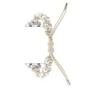 For Apple Watch 42mm Paracord Gypsophila Beads Drawstring Braided Watch Band(White)