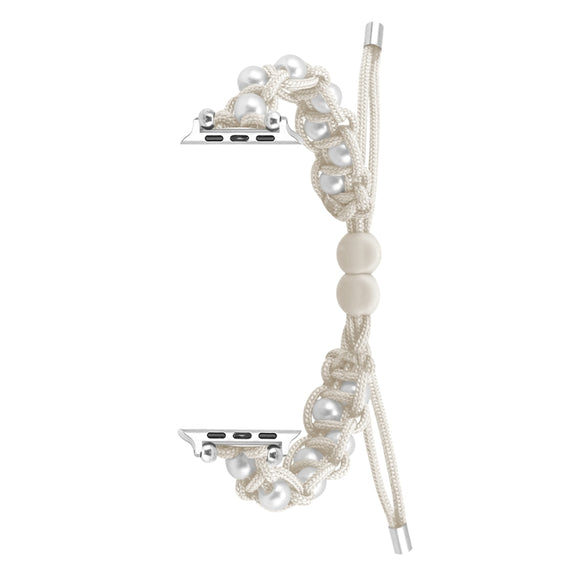 For Apple Watch 42mm Paracord Gypsophila Beads Drawstring Braided Watch Band(White)