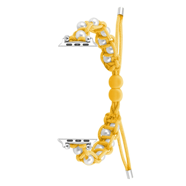For Apple Watch 42mm Paracord Gypsophila Beads Drawstring Braided Watch Band(Yellow)