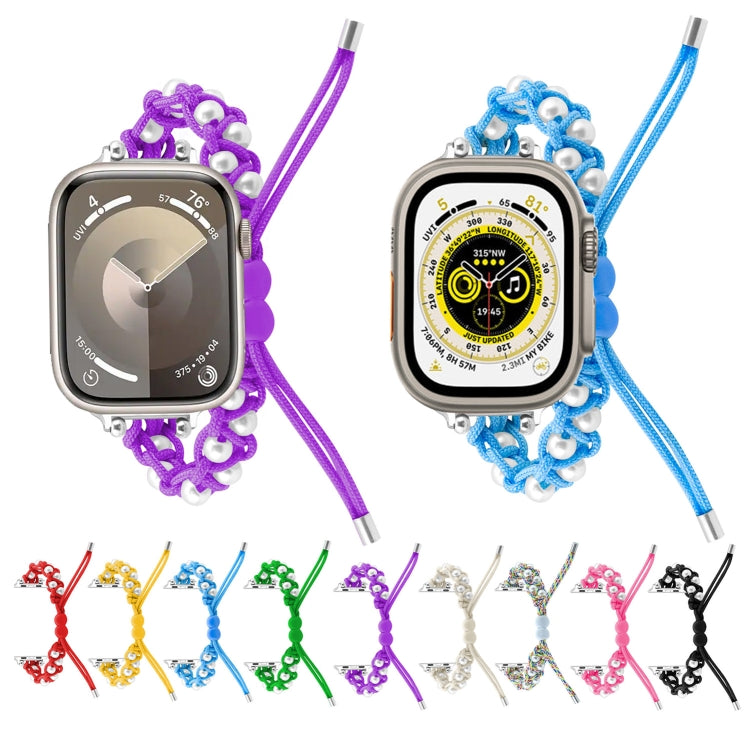 For Apple Watch Series 5 44mm Paracord Gypsophila Beads Drawstring Braided Watch Band(Yellow)