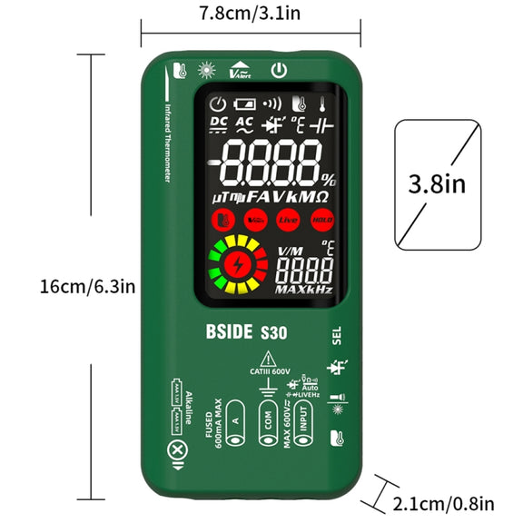 BSIDE S30 Smart Color Screen Infrared Temperature Measurement Multimeter(Green)