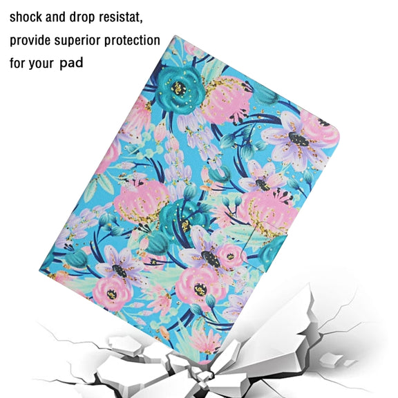 For Samsung Galaxy Tab A9 Flower Pattern Horizontal Flip PU Tablet Case with Sleep / Wake-up Function(Pink Flower)