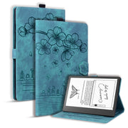 For Amazon Kindle Scribe 10.2 2022 Cartoon Sakura Cat Embossed Smart Leather Tablet Case(Green)
