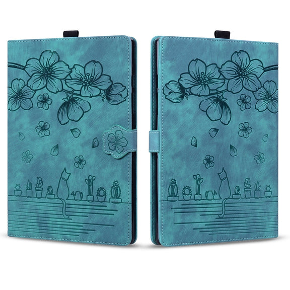 For Amazon Kindle Scribe 10.2 2022 Cartoon Sakura Cat Embossed Smart Leather Tablet Case(Green)